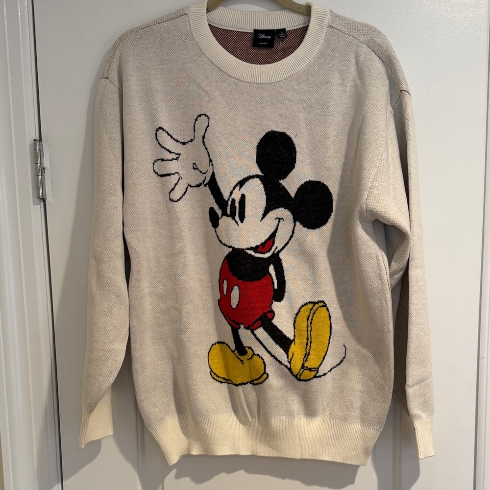 Disney Cream Crewneck Sweater with Mickey Mouse Graphic - Size L (NWT)